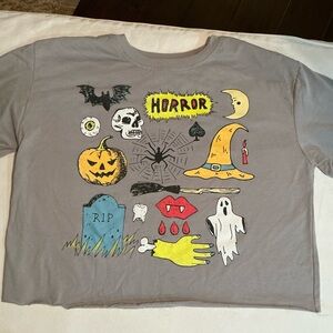 Modernlux Halloween Horror Graphic Tee M Gray Spooky Witch Ghost Pumpkin